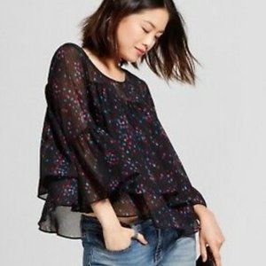 a new day Sheer Confetti Dot Bell Sleeve Blouse